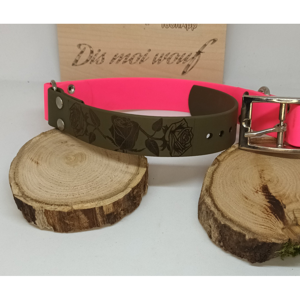 Collier Rose Néon/Vert Olive Militaire
